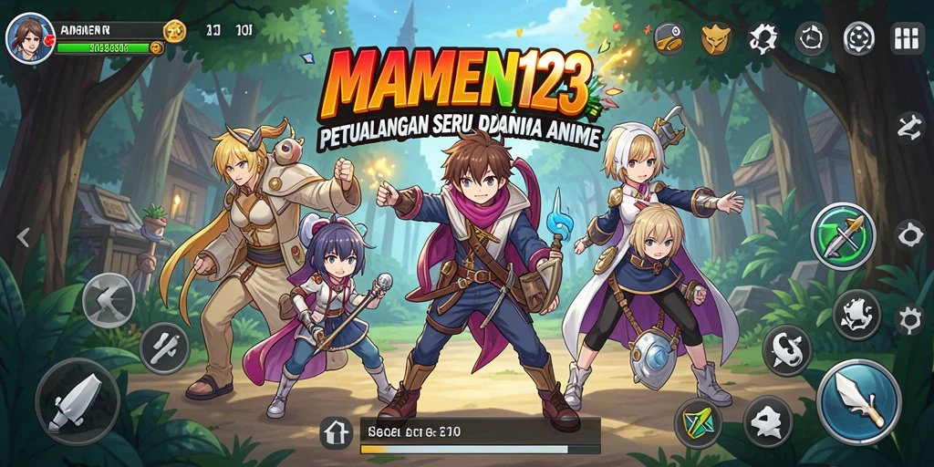 Tampilan gameplay seru dari MAMEN123 dengan karakter anime ikonik.