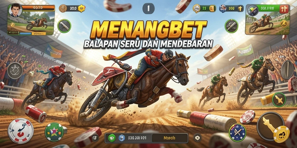Tampilan gameplay seru dan mendebarkan di MENANGBET saat balapan.