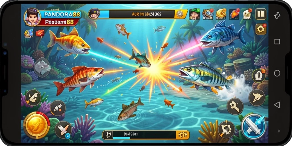 Tampilan gameplay seru dari PANDORA88 saat menembak ikan.