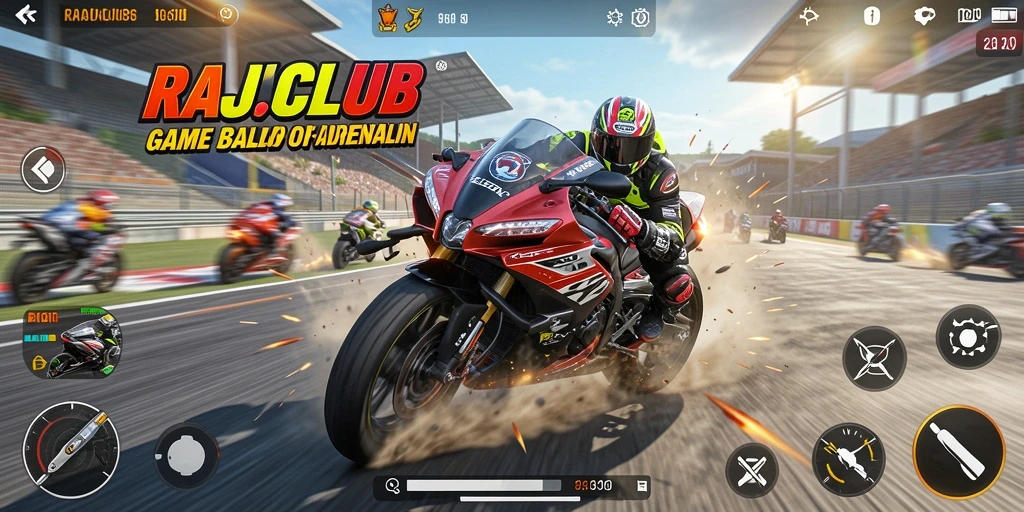 Tampilan gameplay balap motor yang mendebarkan di RAJACLUB.