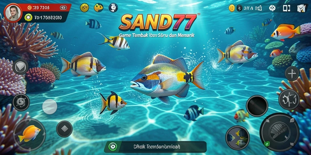 Tangkapan layar gameplay seru SAND77 saat menembak ikan.