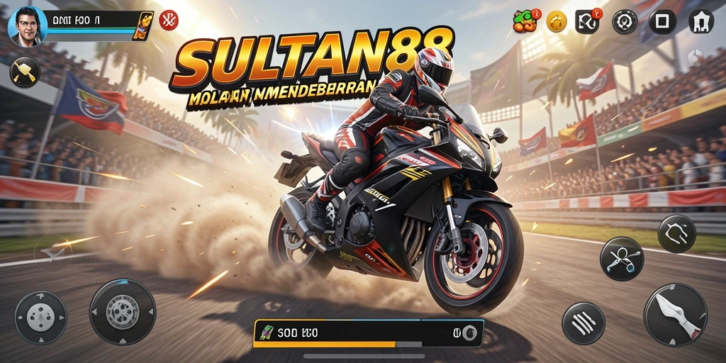 Screenshot gameplay SULTAN88 menampilkan balapan motor yang seru dan cepat.
