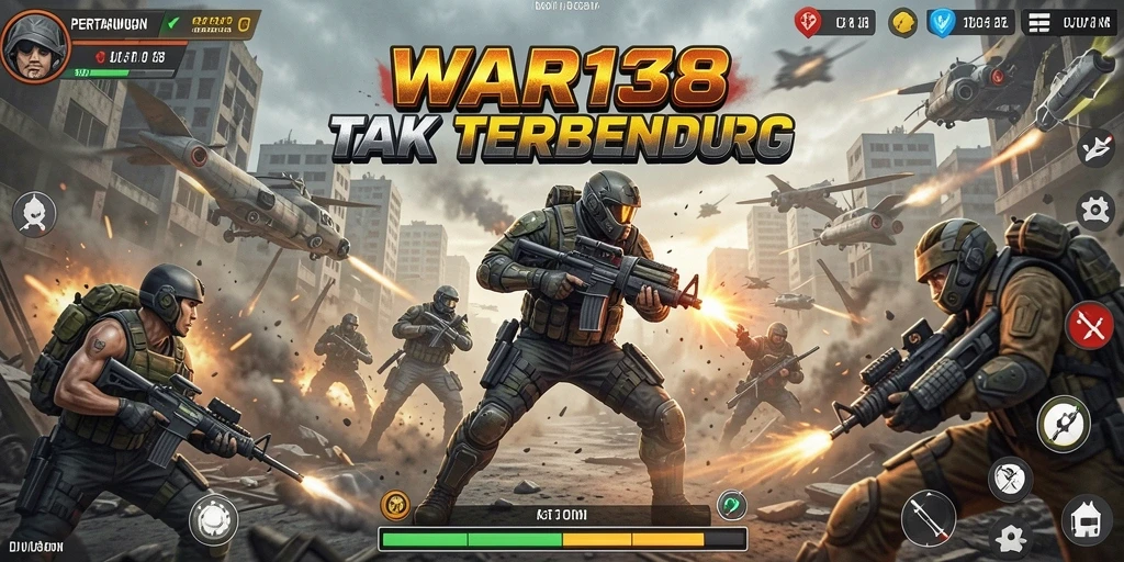 Screenshot menunjukkan pertempuran seru dalam gameplay WAR138.